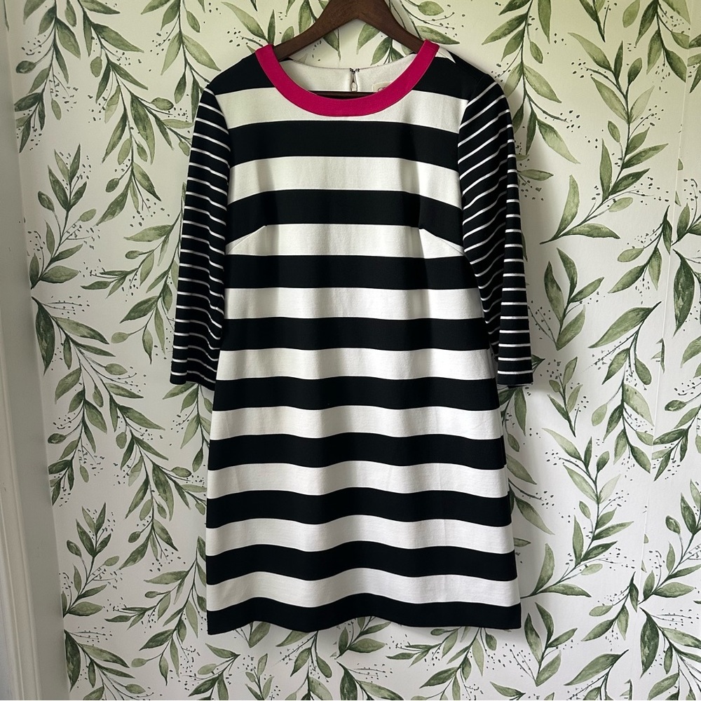 Eliza J Black and White Striped Dress with Pink Trim. Size 14